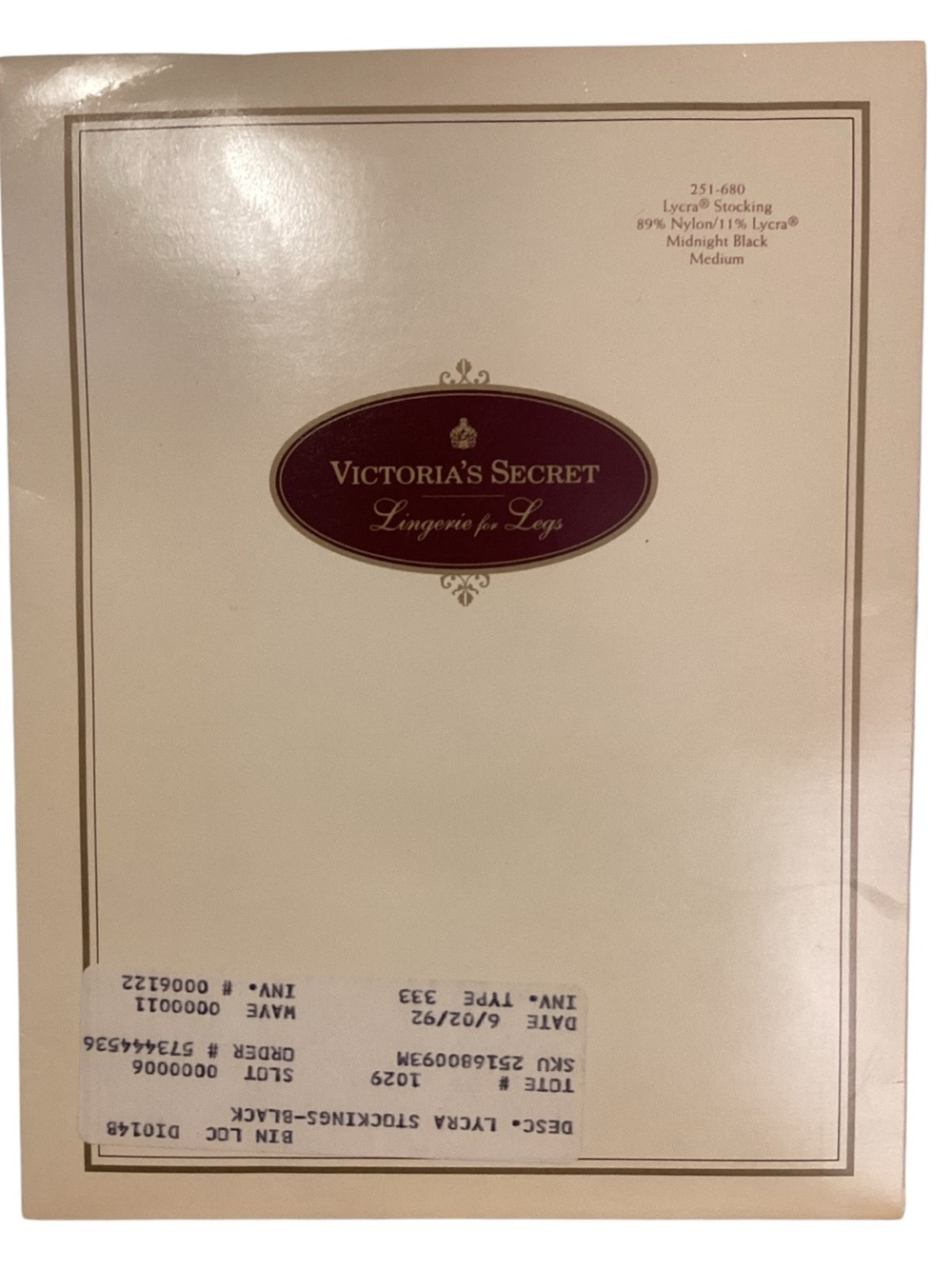 1992 Victoria’s Secret “Lingerie for Legs” Midnight Black Lycra Stockings Medium